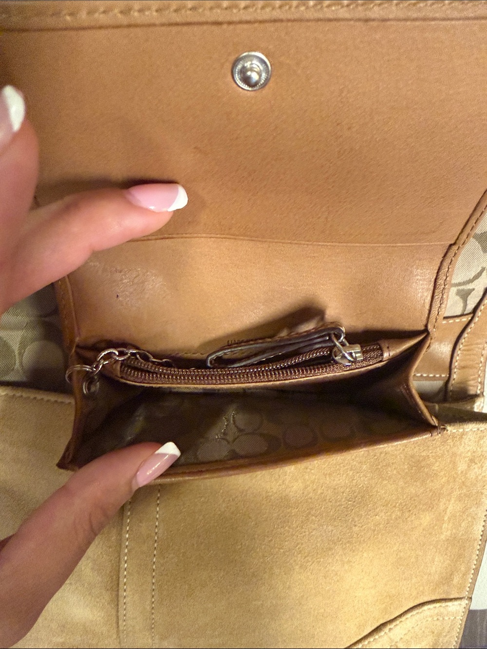 Coach Tan Suede and Leather Shoulder Bag with Buckle - Picture 4 of 6